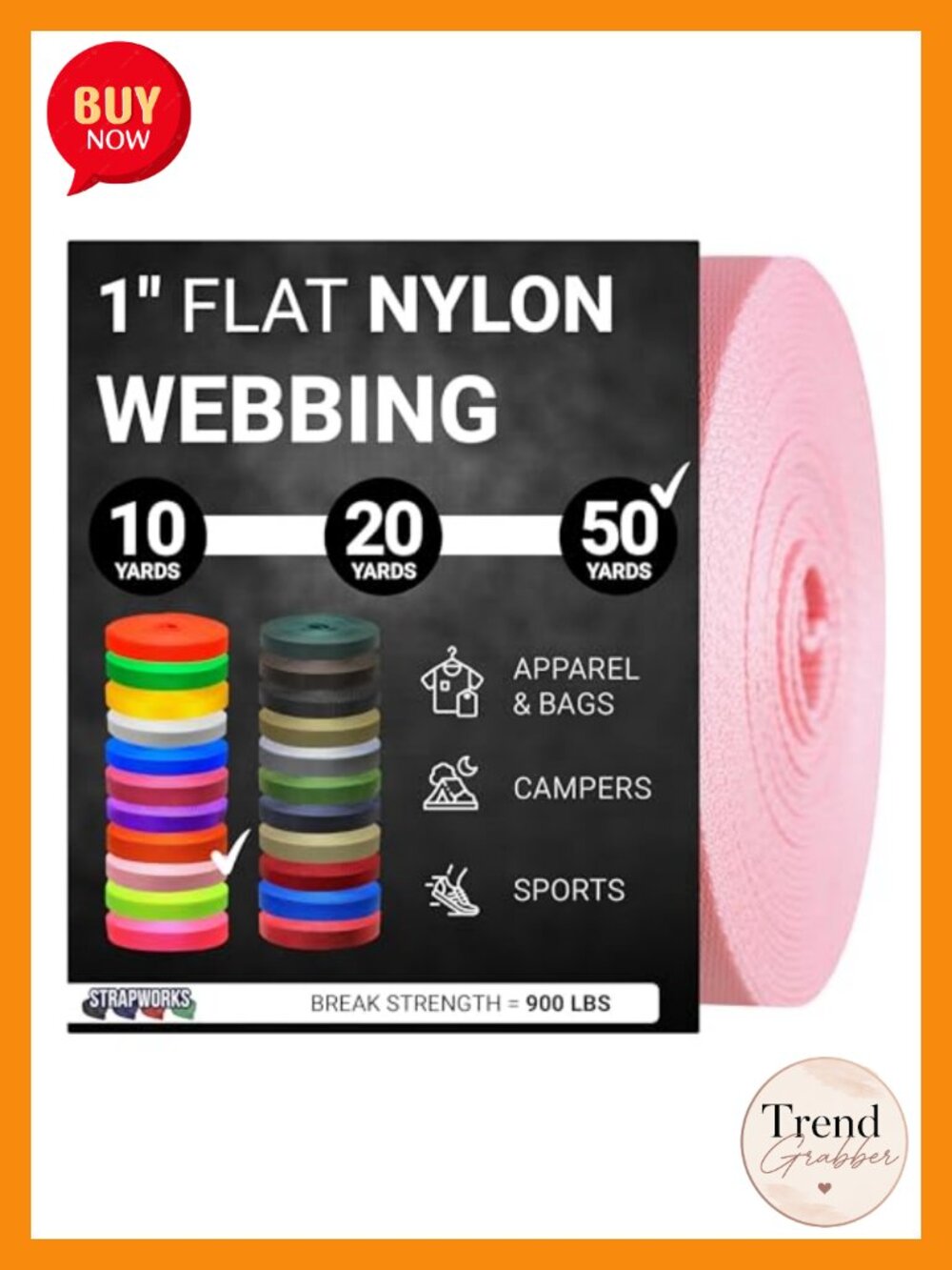Heavy Duty Nylon Webbing Strap Roll 1 Inch 3000 lb 50 Yards DIY